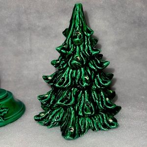 Ceramic Green Christmas Holiday Tree and Base